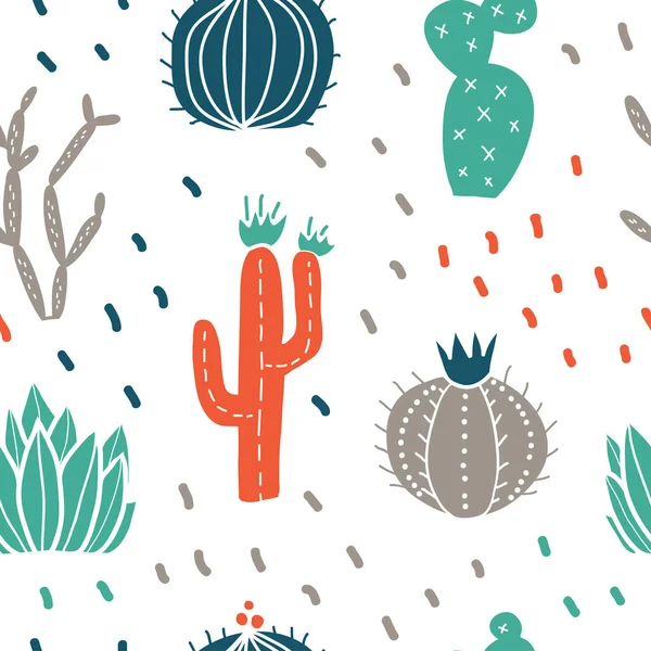 Suculentas y plantas de cactus. Patrón sin costura vectorial — Vector de stock