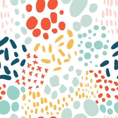 Konfeti dikişsiz desen. El çizilmiş grunge doku ile Trendy yaratıcı arka plan. Soyut renkli şekiller. Modern ve özgün tekstil, ambalaj kağıdı, duvar resmi tasarımı için baskı için. 