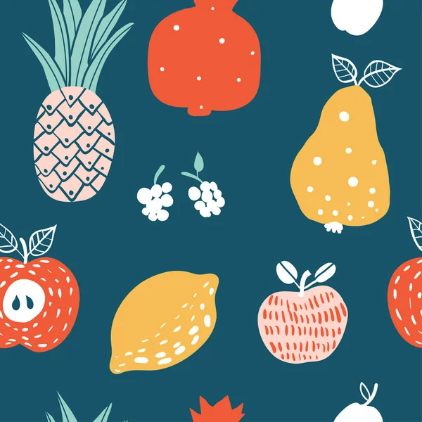 Fruits et baies icônes plates motif sans couture — Image vectorielle