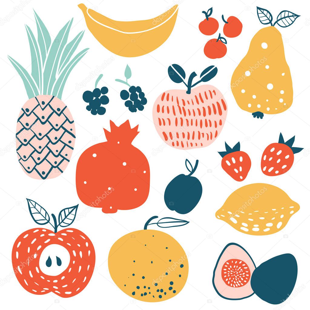 Fruits and berries flat icons set