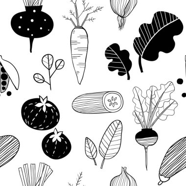 Elle çizilmiş doodle sebzeler. Çizim stili vektör dikişsiz patte