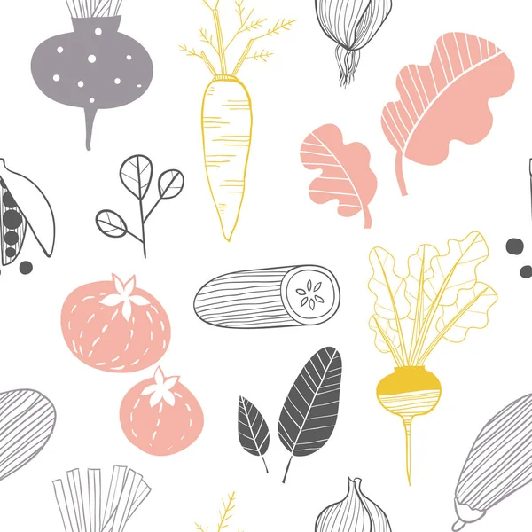 Handgezeichnetes Doodle-Gemüse. Skizze Stil Vektor nahtlose Patte — Stockvektor