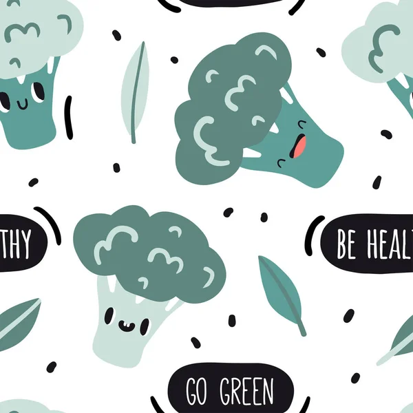 Sağlıklı ol, yeşile dön. Brokoli ile dikişsiz desen — Stok Vektör