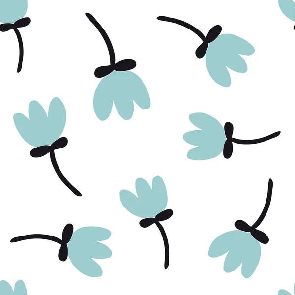 Flor azul patrón simple sin costuras — Vector de stock