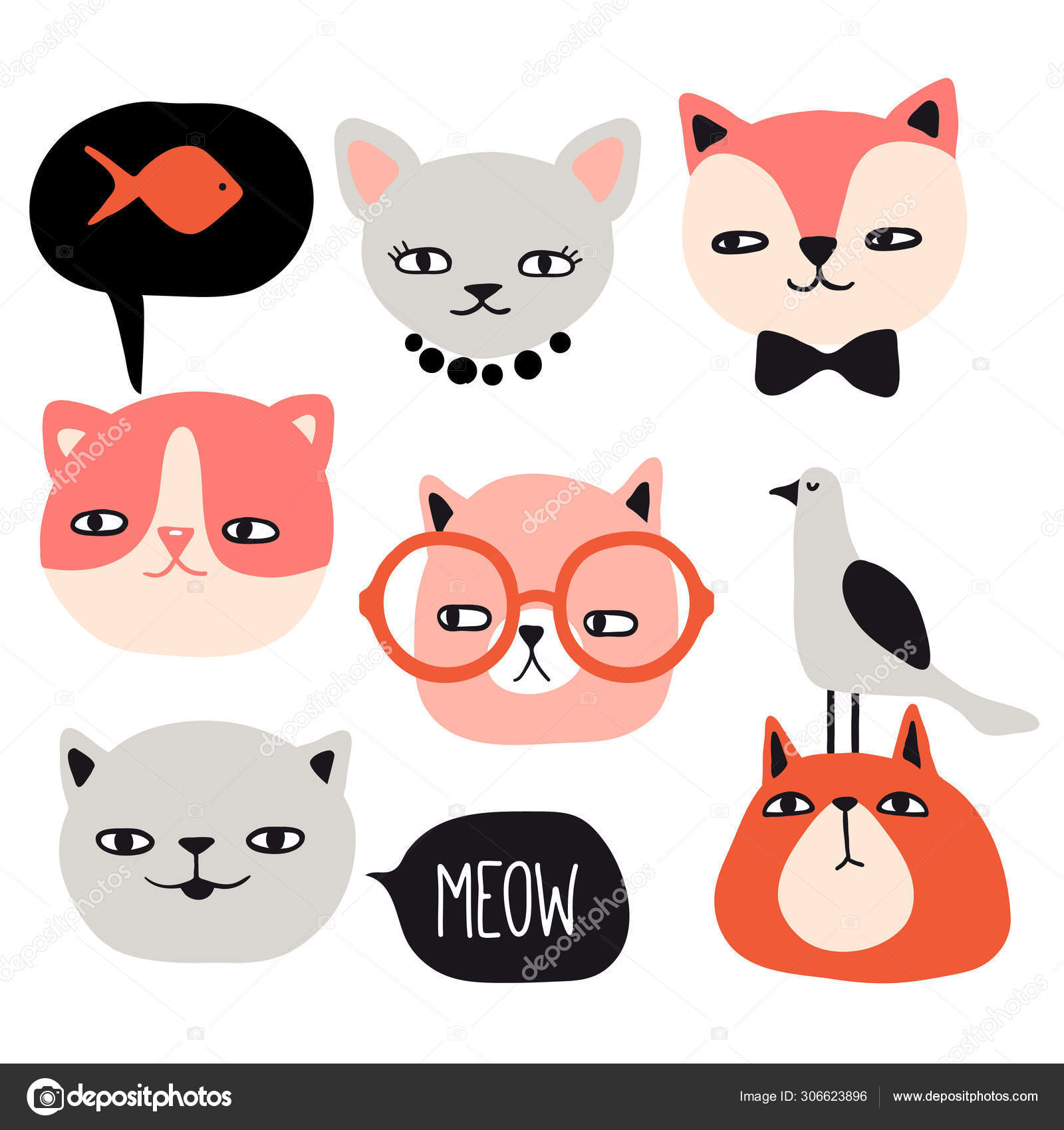 muitos gatos bonitos e coloridos. fundo de gatos. gatos fofos e engraçados  doodle conjunto de vetores. coleção de personagens de desenho animado de  gato ou gatinho em estilo plano em poses diferentes