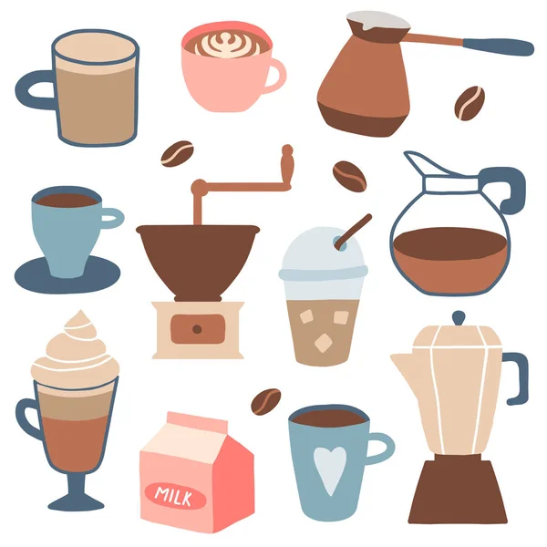 Conjunto de diferentes tipos de café — Archivo Imágenes Vectoriales