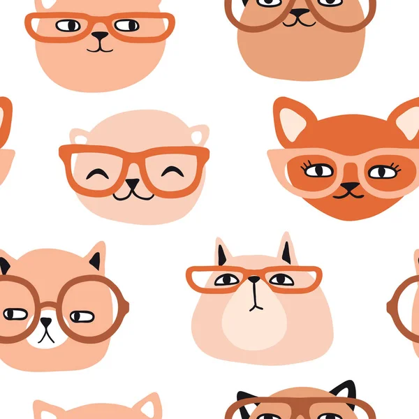 Roliga katter med glasögon sömlösa mönster — Stock vektor