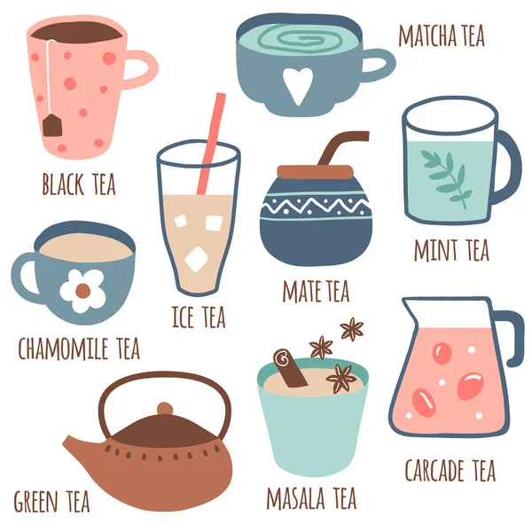 Set van verschillende soorten thee — Stockvector