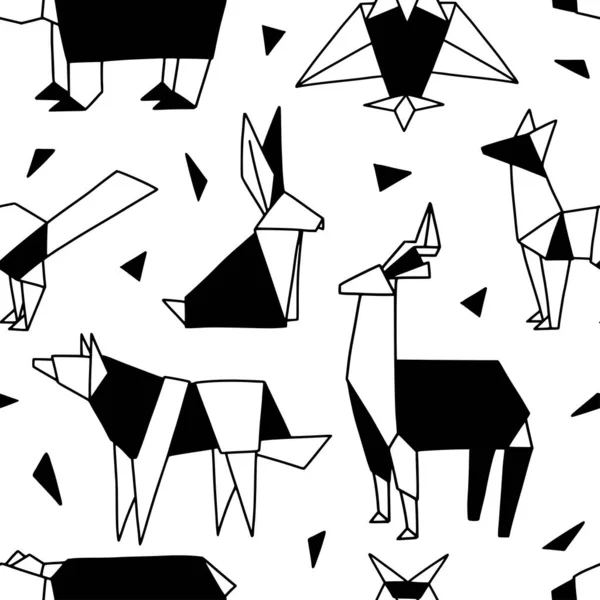 Origami Seamless Pattern Cute Texture Animals Bird Vector Geometric Background — Stock Vector