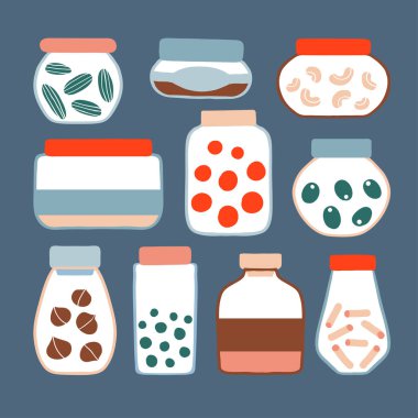 Renkli karalama seti korunmuş yiyecekler.