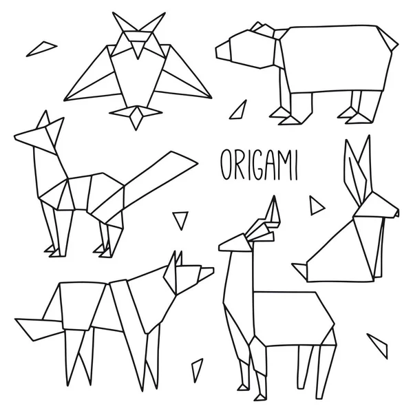 Origami Ikoner Inställda Söt Samling Med Djur Och Fågel Kontur — Stock vektor