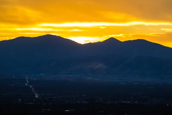 Puesta Sol Sobre Salt Lake Valley Utah — Foto de Stock