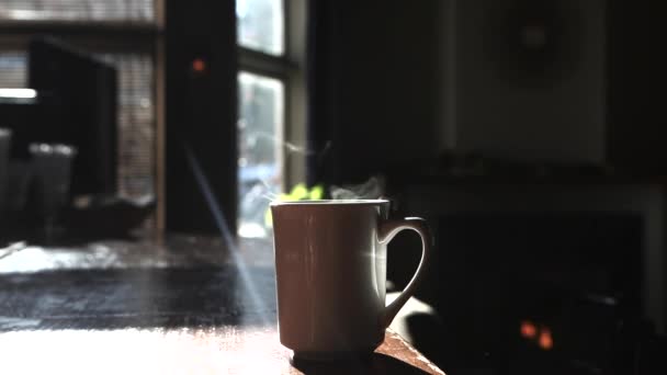 Tasse Kaffee Heißen Dampfenden Kaffee — Stockvideo