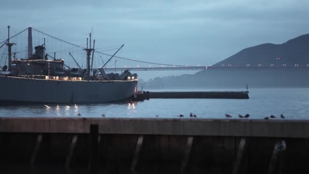 Barco Noche Puerto Puerto Luces — Vídeos de Stock