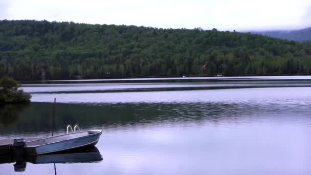 Λίμνη Σούρουπο Ηρεμία Αποβάθρα Βάρκα Βράδυ — Αρχείο Βίντεο