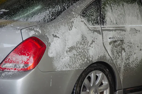 Lavage Auto Avec Mousse Dans Lavage Auto — Photo