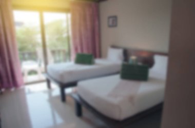 Bulanık arka plan yatak odası iç otel.