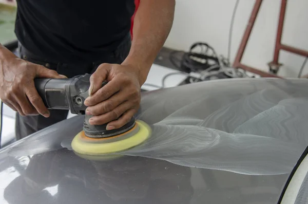 Man Working Polishing Coating Cars — Stock Photo, Image