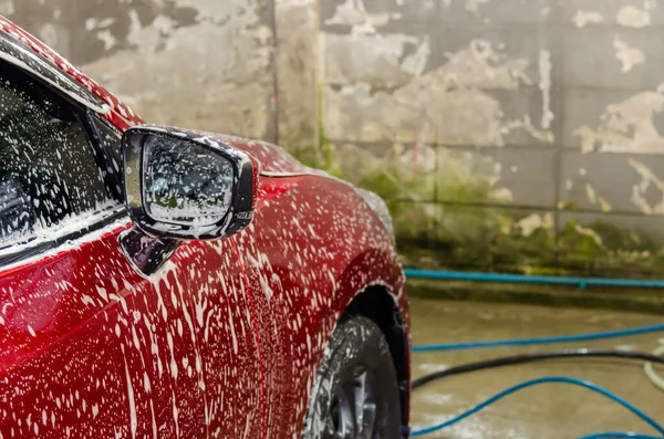 Lavado Coches Con Burbujas Espuma — Foto de Stock