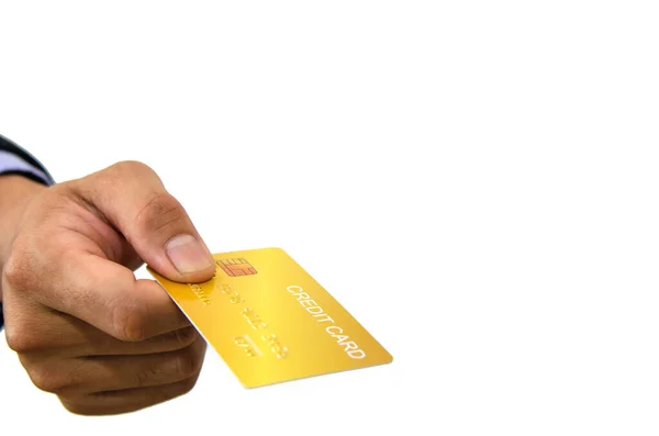 Hand Innehav Kreditkort Isolerad Vit Bakgrund — Stockfoto