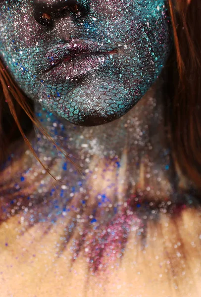 Creative make-up space girl in cosmos style. Stock Image