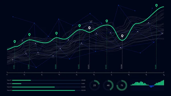 Concetto Analisi Business Digitale Visualizzazione Grafica Dei Thread Dati — Vettoriale Stock