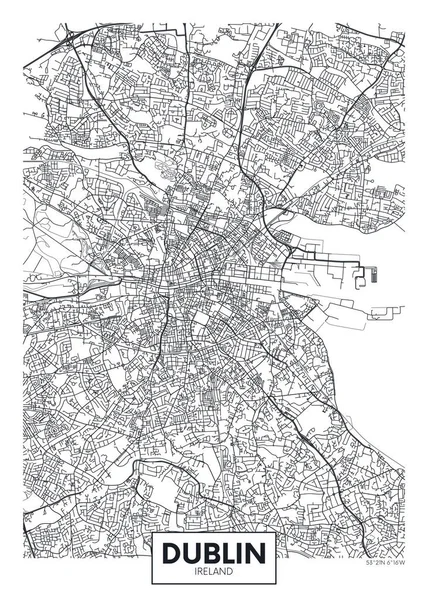 Affiche Vectorielle Carte Ville Dublin Détaillée — Image vectorielle