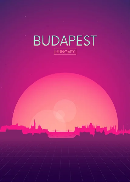 Manifesti Viaggio Illustrazioni Vettoriali Futuristico Skyline Retrò Budapest — Vettoriale Stock