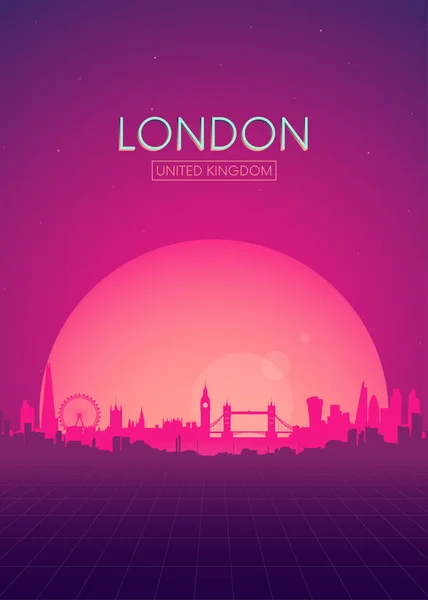 Poster Vectoren Illustraties Futuristische Retro Skyline Van Londen Reizen — Stockvector
