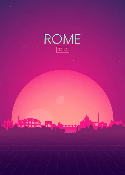 Reizen Poster Vectoren Illustraties Futuristische Retro Skyline Rome — Stockvector