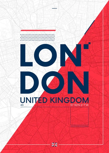 Typografie Grafiken Farbposter Mit Einer Karte Von London Vektor Reiseillustration — Stockvektor