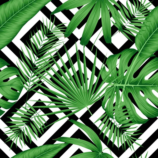 Modèle Sans Couture Vectoriel Exotique Avec Des Feuilles Tropicales Sur — Image vectorielle