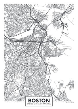 Şehir Boston harita, vektör poster tasarımı seyahat