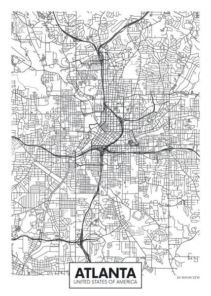 City Karta Atlanta Resa Vektor Affisch Design — Stock vektor