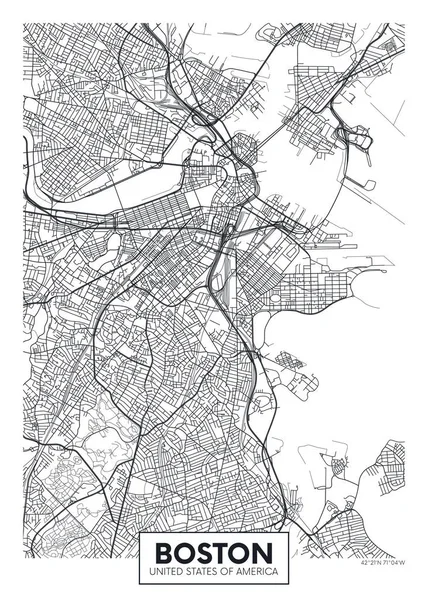 City Mapa Boston Cestovní Vektorová Design Plakátu — Stockový vektor