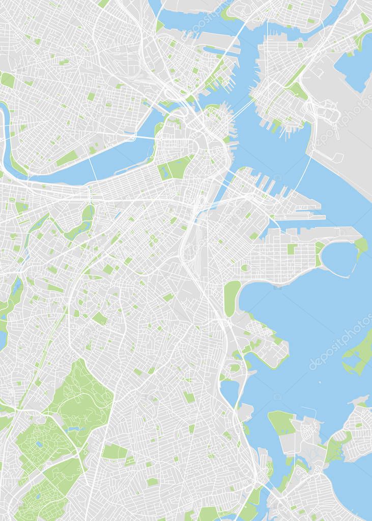 City map Boston, color detailed plan, vector illustration