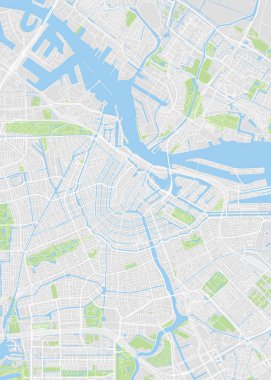 Şehir haritası Amsterdam, renk detaylı plan, vektör illüstrasyon