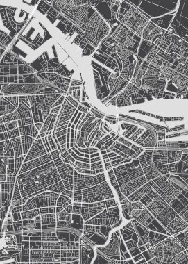 Şehir haritası Amsterdam, tek renkli detaylı plan, vektör ıllustratio