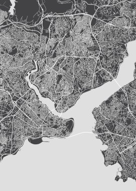 Şehir haritası Istanbul, tek renkli detaylı plan, vektör illüstrasyon