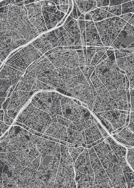 Şehir haritası Paris, tek renkli detaylı plan, vektör illüstrasyon