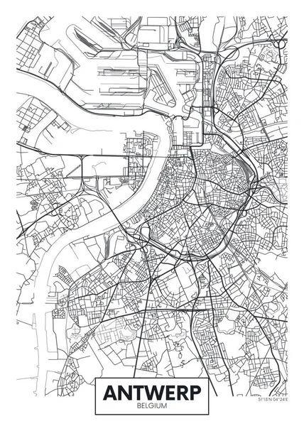 Mapa de la ciudad Amberes, diseño de póster de vector de viaje — Archivo Imágenes Vectoriales