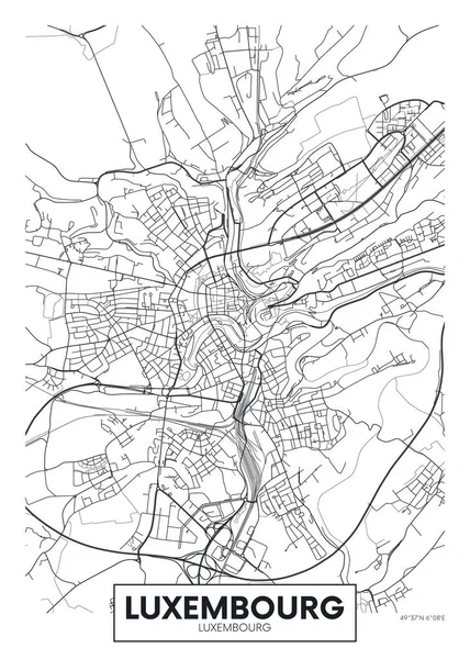 Mappa città Lussemburgo, disegno poster vettoriale di viaggio — Vettoriale Stock