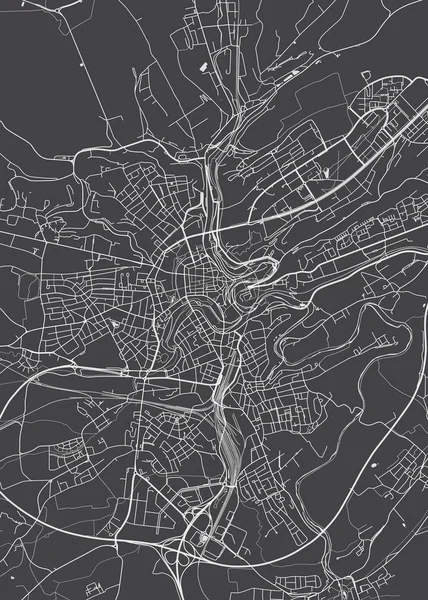 Mapa de la ciudad Luxemburgo, plano detallado monocromo, vector illustrati — Archivo Imágenes Vectoriales