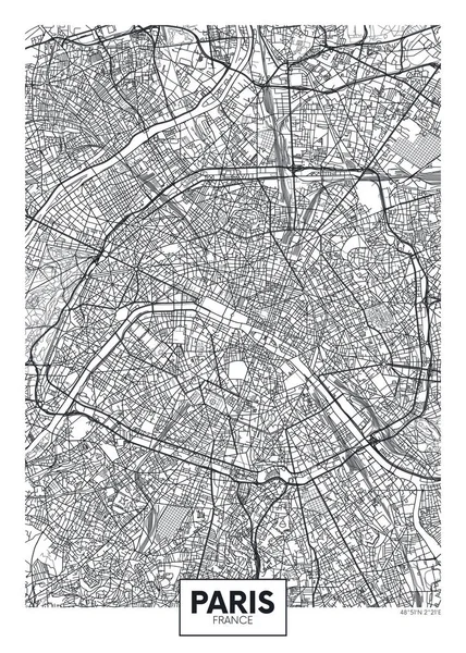 Mapa de la ciudad París, diseño del póster del vector de viaje — Vector de stock