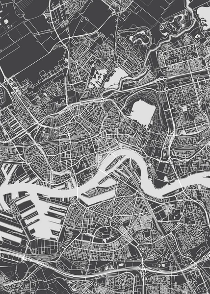 Mapa de la ciudad Rotterdam, plano detallado monocromo, ilustración vectorial — Vector de stock