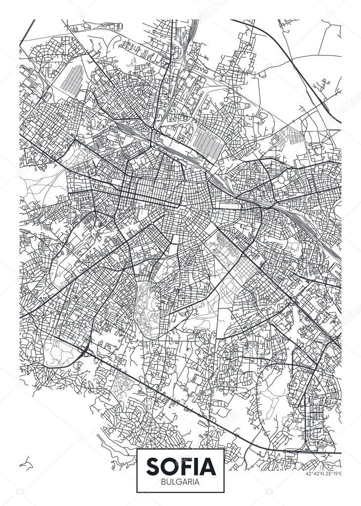 City map Sofia, travel vector poster design