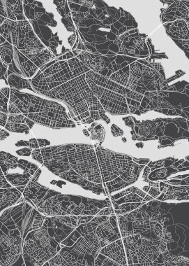 Şehir haritası Stockholm, tek renkli detaylı plan, vektör ıllustratio