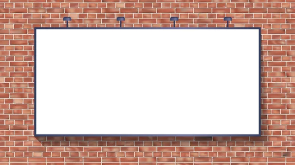 Cartelera blanca maqueta en la ilustración de vectores de pared de ladrillo — Vector de stock