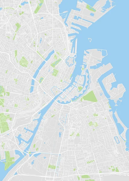 Şehir haritası Kopenhag, renk detaylı plan, vektör illüstrasyon — Stok Vektör