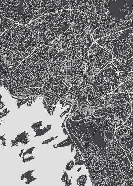 Mapa da cidade Oslo, plano detalhado monocromático, ilustração vetorial —  Vetores de Stock
